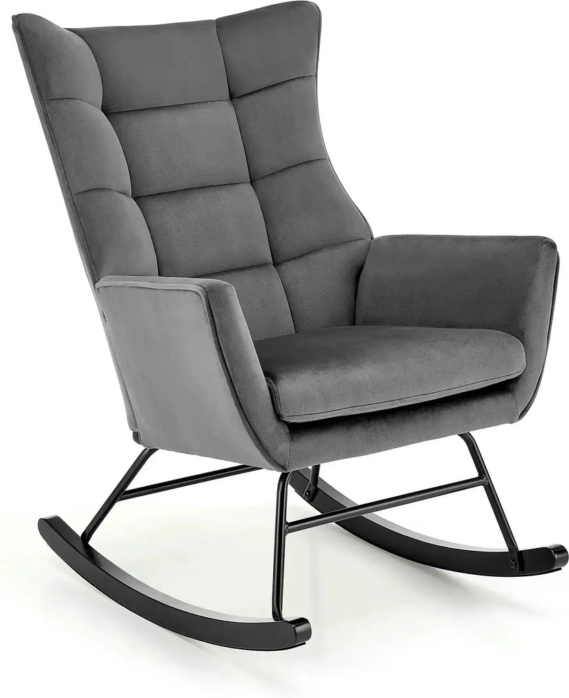 Scaun balansoar tapitat BAZALTO, gri/negru, stofa catifelata, 70x90x92