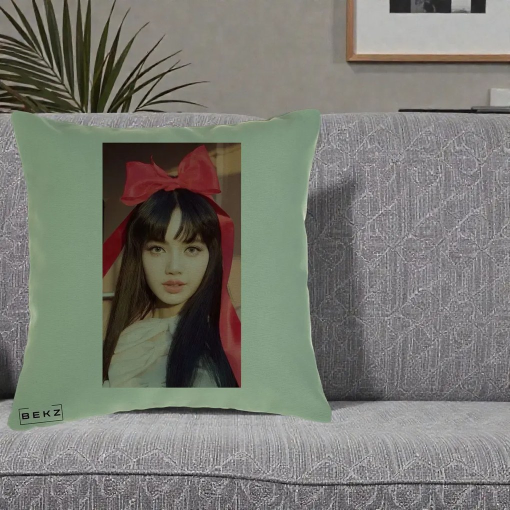 Perna Personalizata K-pop BLACKPINK Rose cu Funda Rosie, 40x40 cm, Verde, Husa Detasabila, Perna Inclusa, BEKZ®