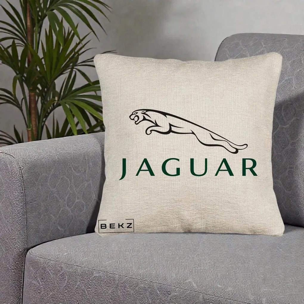 Perna Personalizata cu emblema Jaguar, 40x40 cm, Bej Canapea, Husa Detasabila, Perna Inclusa, BEKZ®