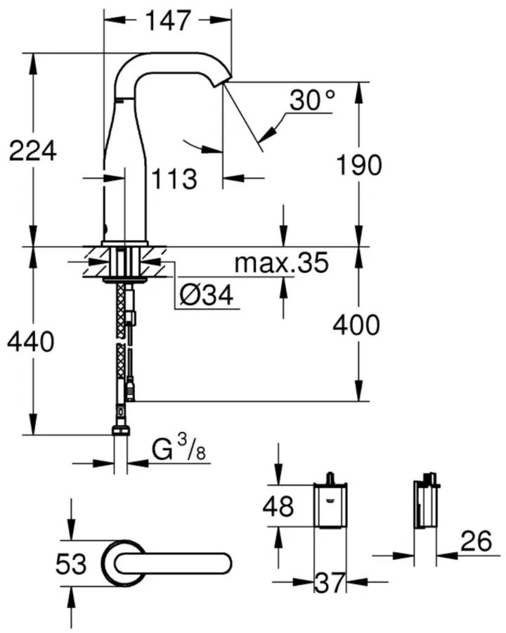 Grohe Essence E Baterie lavoar electronica cu infrarosu, baterie 6V, fara mixare apa, senzor bidirectional