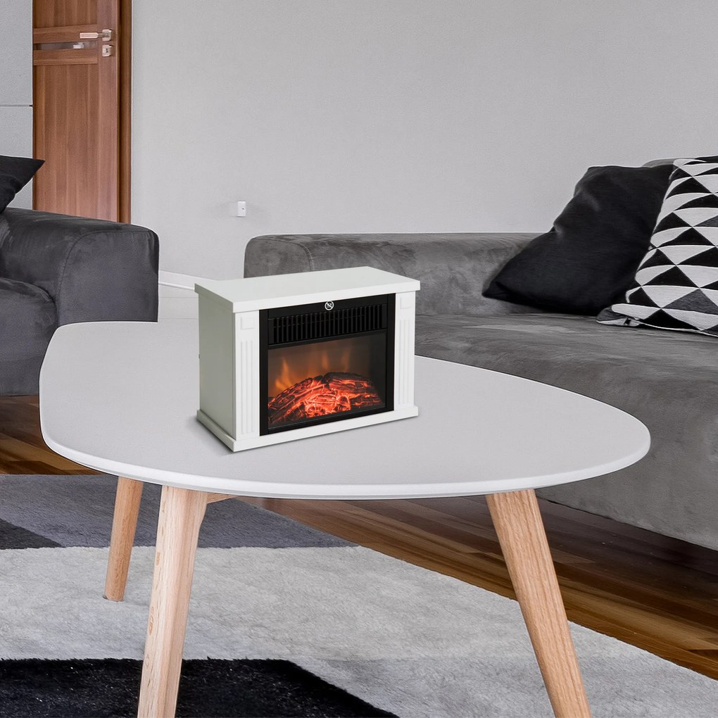 HOMCOM Șemineu Electric de Podea cu Efect de Flacără, Putere Reglabilă 600/1200W, Acoperire 10-15m², Alb | Aosom Romania