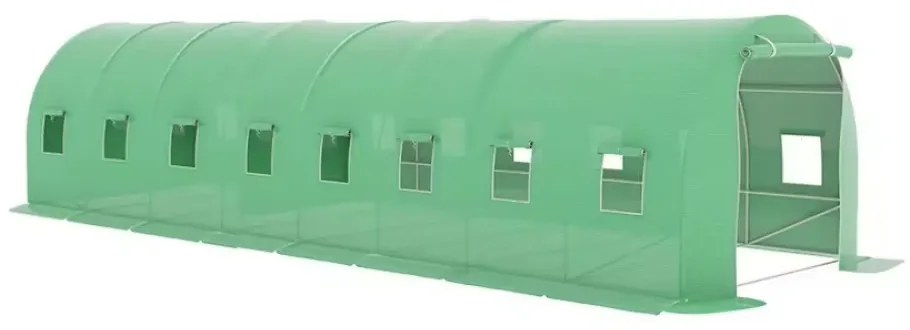 Solar de grădină, 4x8 m, 32 m², cadru din oțel, țeavă galvanizată, folie PE armată, 16 ferestre rulante, rezistent la UV, impermeabil, Verde,