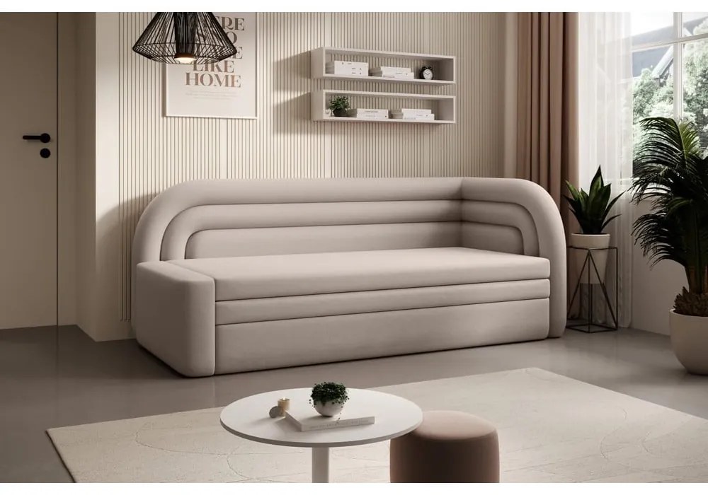 Canapea bej extensibilă/cu spațiu de depozitare cu tapițerie din catifea cu colț pe partea dreaptă 223 cm Fabillo – ELTAP