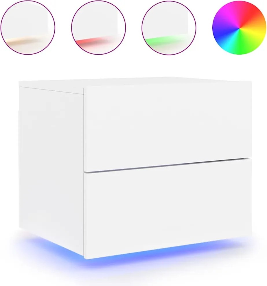 vidaXL Noptieră montată pe perete cu lumini LED, alb