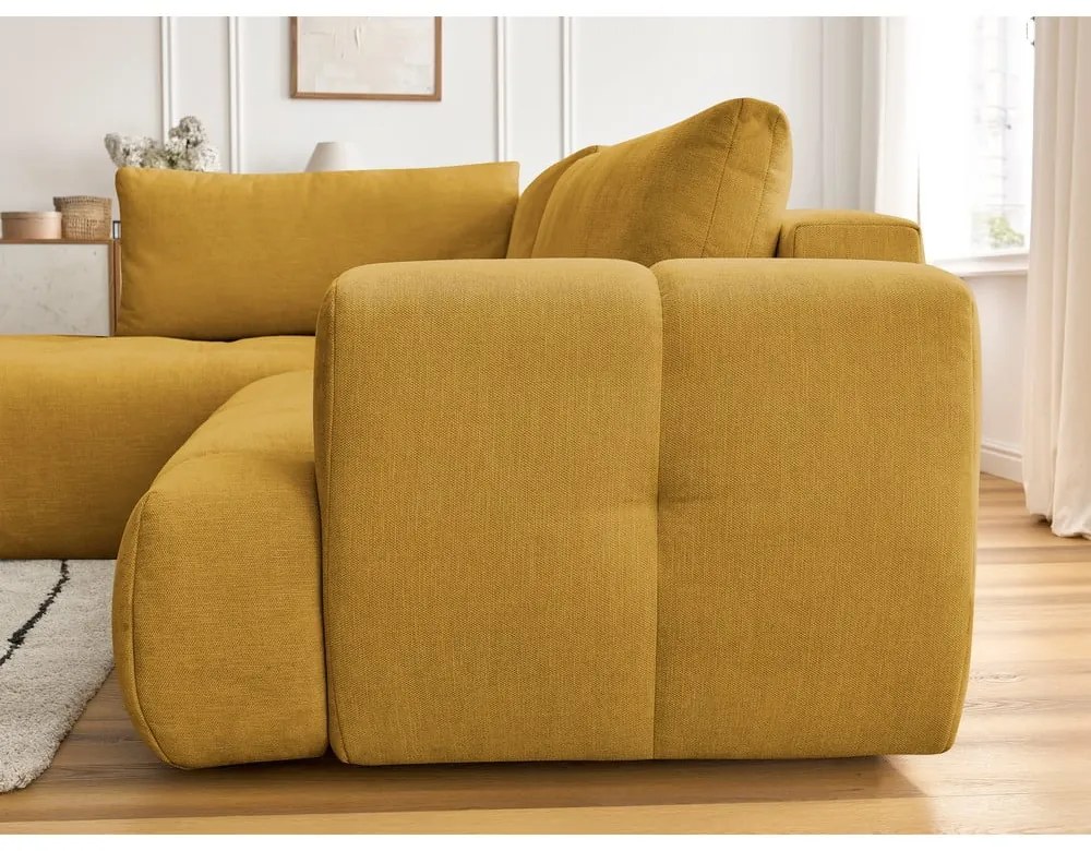 Colțar galben muștar extensibil/cu spațiu de depozitare (cu colț pe partea stângă/în formă de ”L”) Fuji – Bobochic Paris