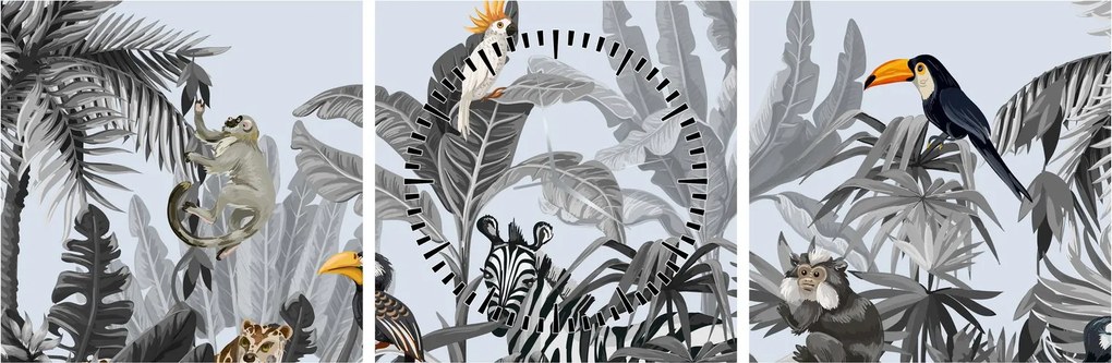 Tablou - Jungla ilustrată (cu ceas) (90x30 cm)
