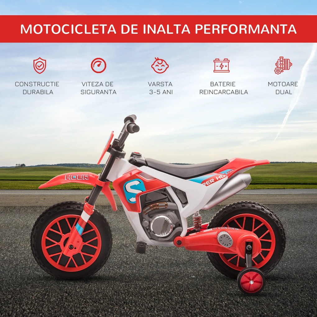 Motocicleta de Cros Electrica pentru Copii HOMCOM, Baterie 12V | Aosom Romania