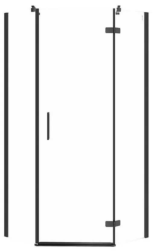 Cabina de dus pentagonala 90x90 cm Cersanit Jota, negru mat cu usa batanta dreapta 900x900 mm, Dreapta, Negru mat