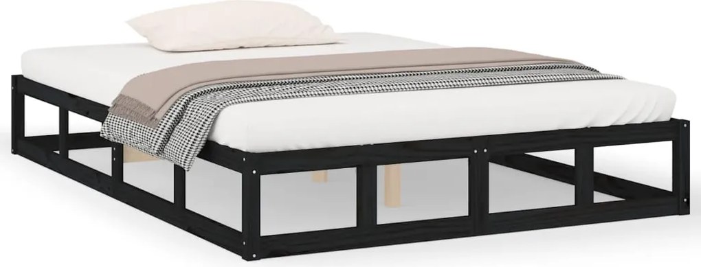 vidaXL Cadru de pat, negru, 200x200 cm, lemn masiv