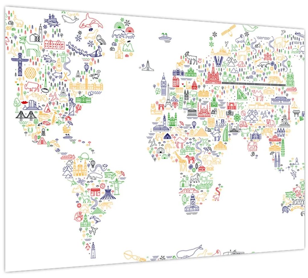 Tablou pe sticlă - Harta pictorială (70x50 cm)