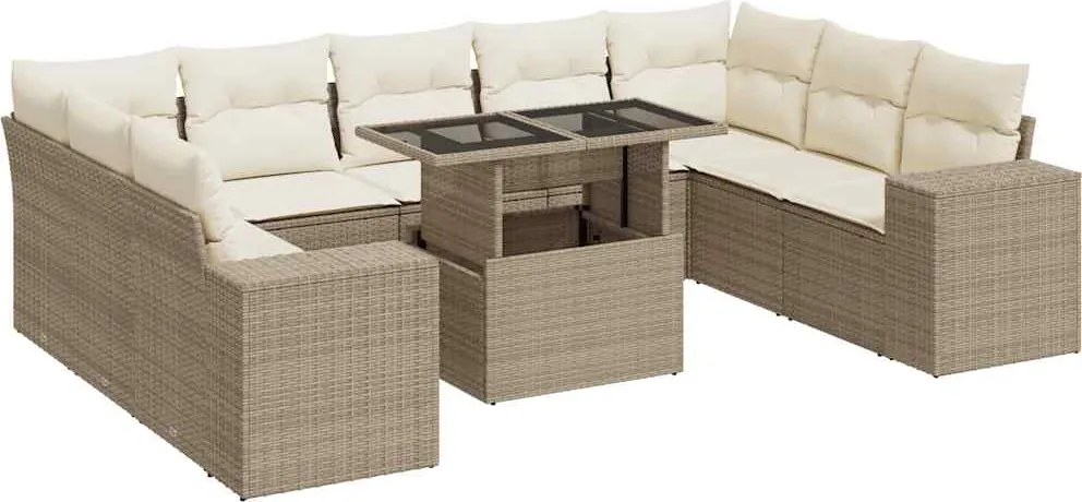 vidaXL Set canapele de grădină cu perne, 10 piese, bej, poliratan