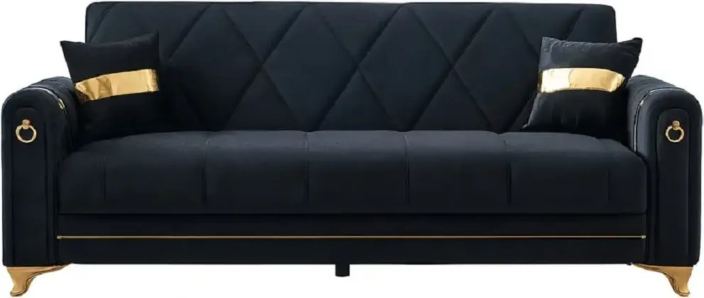Canapea extensibila cu lada de depozitare 220x87x93 cm , detalii aurii –Camara