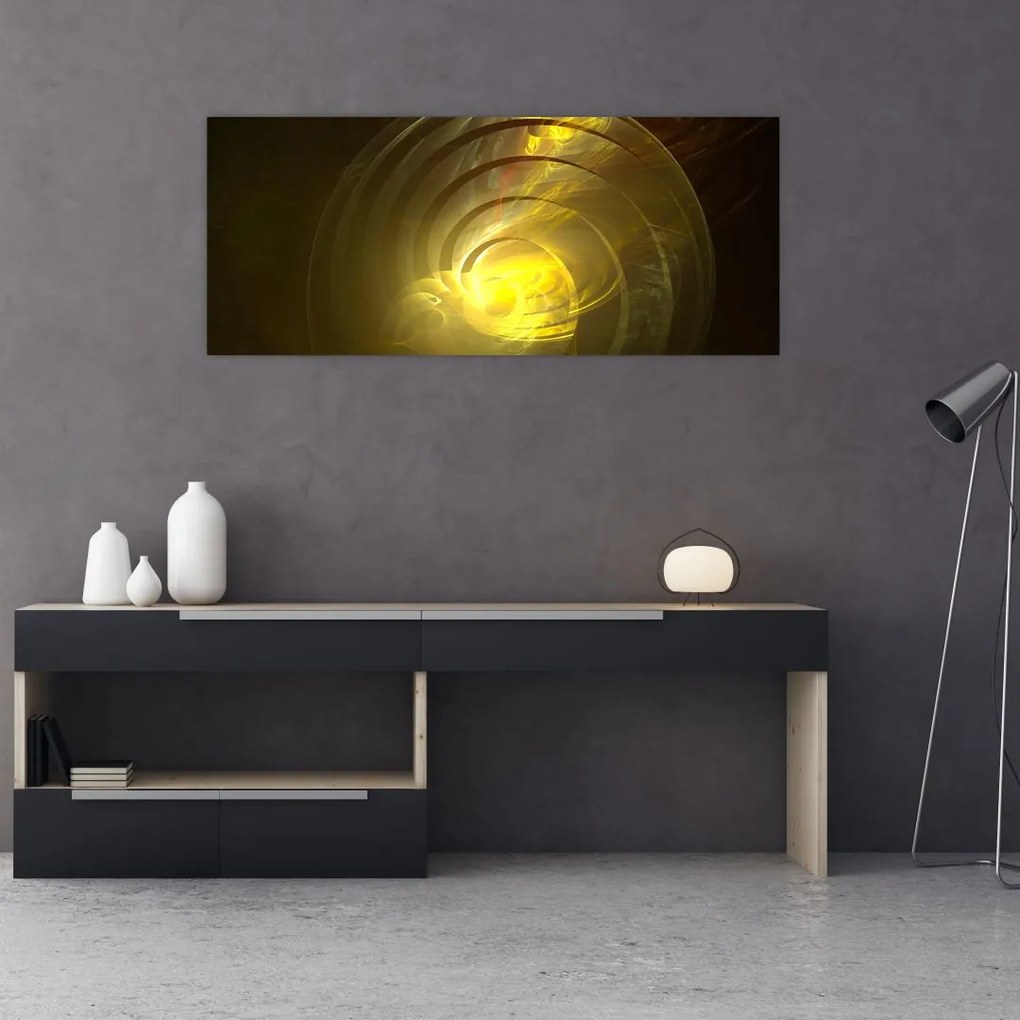 Tabloul cu spirala abstractă în galben (120x50 cm)