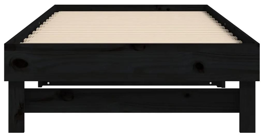 Pat de zi extensibil, negru, 2x(80x200) cm, lemn masiv de pin Negru, 2x (80 x 200) cm