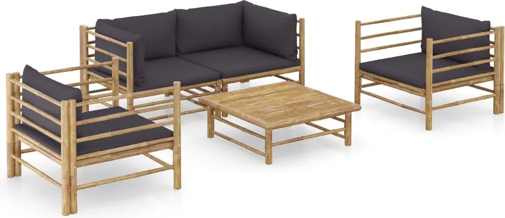 vidaXL Set mobilier de grădină cu perne gri închis, 5 piese, bambus