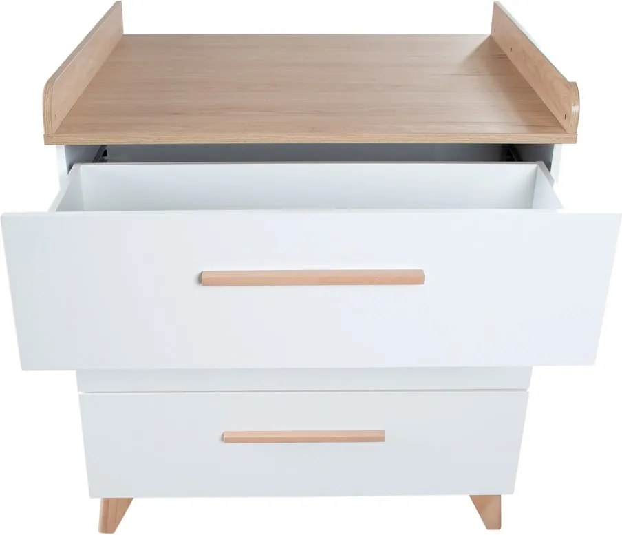 Comodă de copii albă cu aspect de lemn de stejar cu masă de schimbat 88,5x99x76 cm Léon – Roba