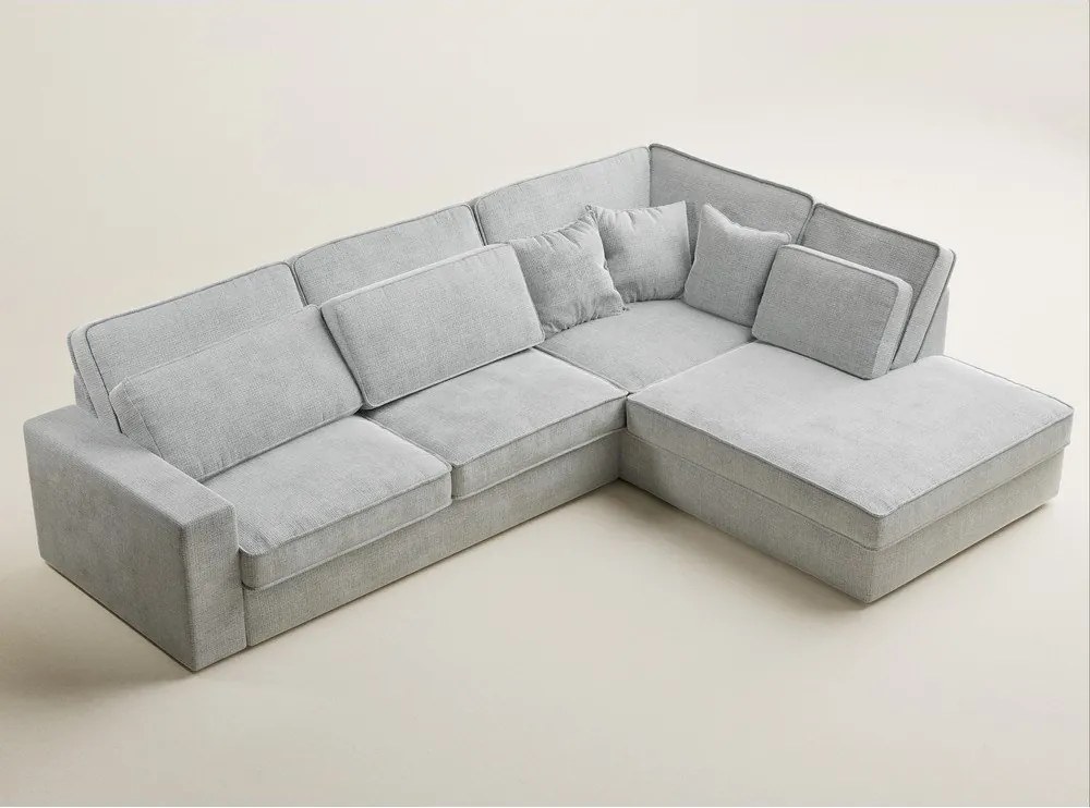 Colțar gri deschis cu tapițerie din chenille (cu colț pe partea dreaptă/în formă de ”L”) Kirou – Maison de Rêve