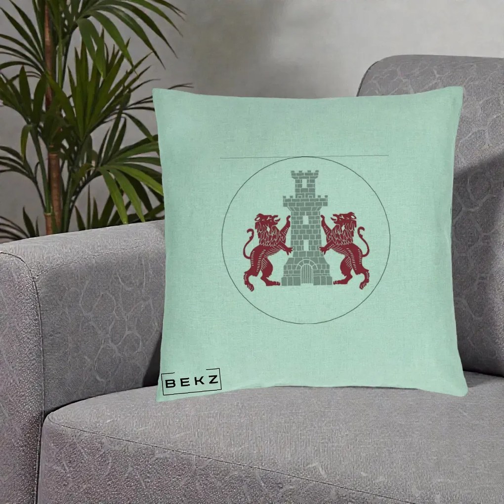 Perna Personalizata Cetatea Turnu Magurele Heraldic, 40x40 cm, Verde Menta, Husa Detasabila, Perna Inclusa, BEKZ®