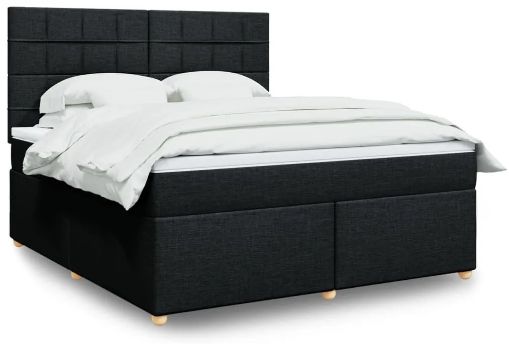 vidaXL Pat box spring cu saltea, negru, 180x200 cm, catifea