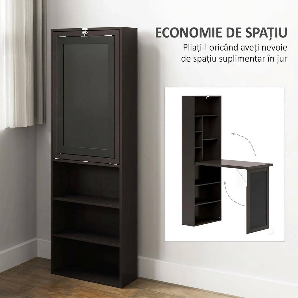 HOMCOM Birou Modern Pliabil cu Bibliotecă și Tablă, din Lemn și Metal, 98x51x153 cm, Maro | Aosom Romania