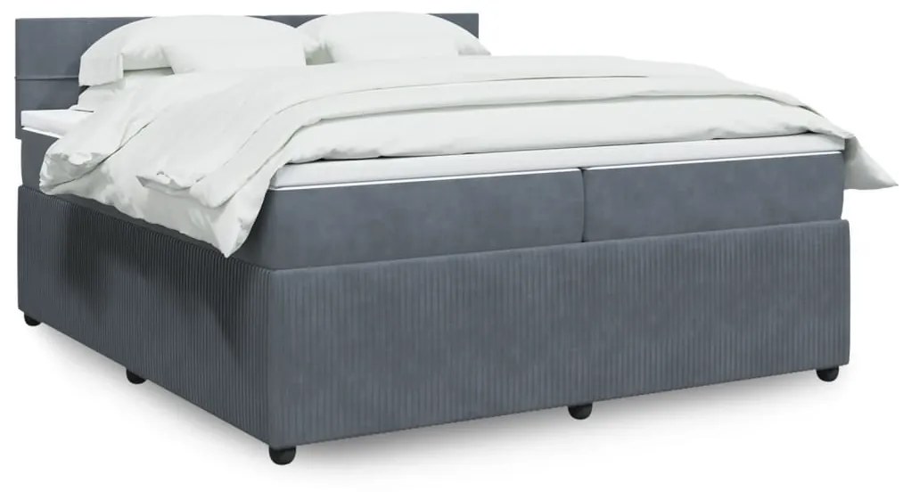 3290131 vidaXL Pat box spring cu saltea, gri închis, 200x200 cm, catifea