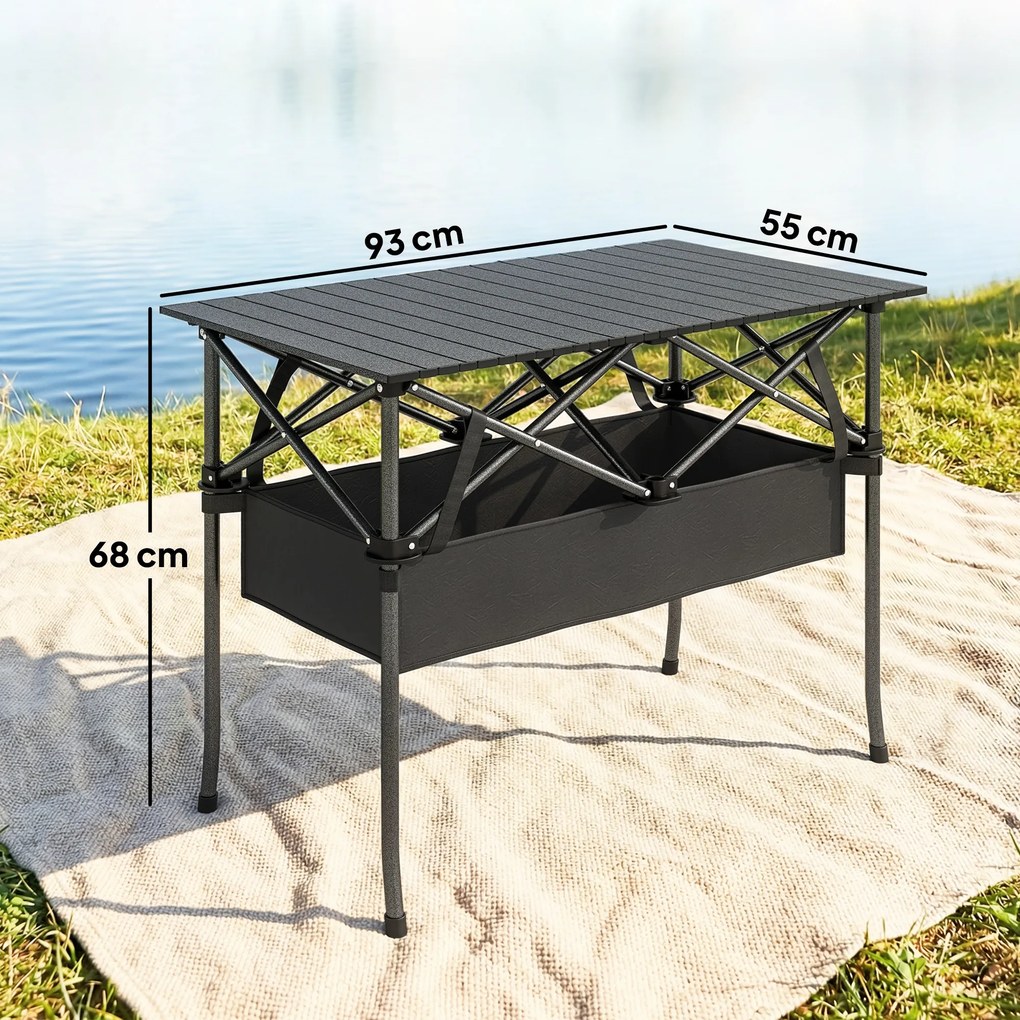 Masă de Picnic Pliabilă și Portabilă Outsunny cu Plasă de Depozitare și Geantă pentru Transport, pentru Camping și Exterior, Negru | Aosom Romania
