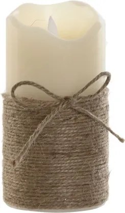 Lumânare LED decorativă cu flacără în mișcare crem și maro din ceară, bază din iută „Mombasor”