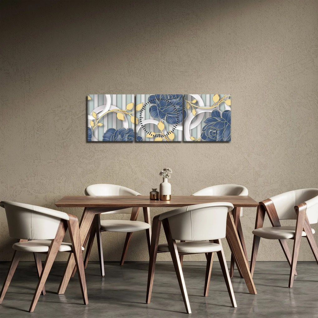 Tablou - Tradafiri și cercuri (cu ceas) (90x30 cm)