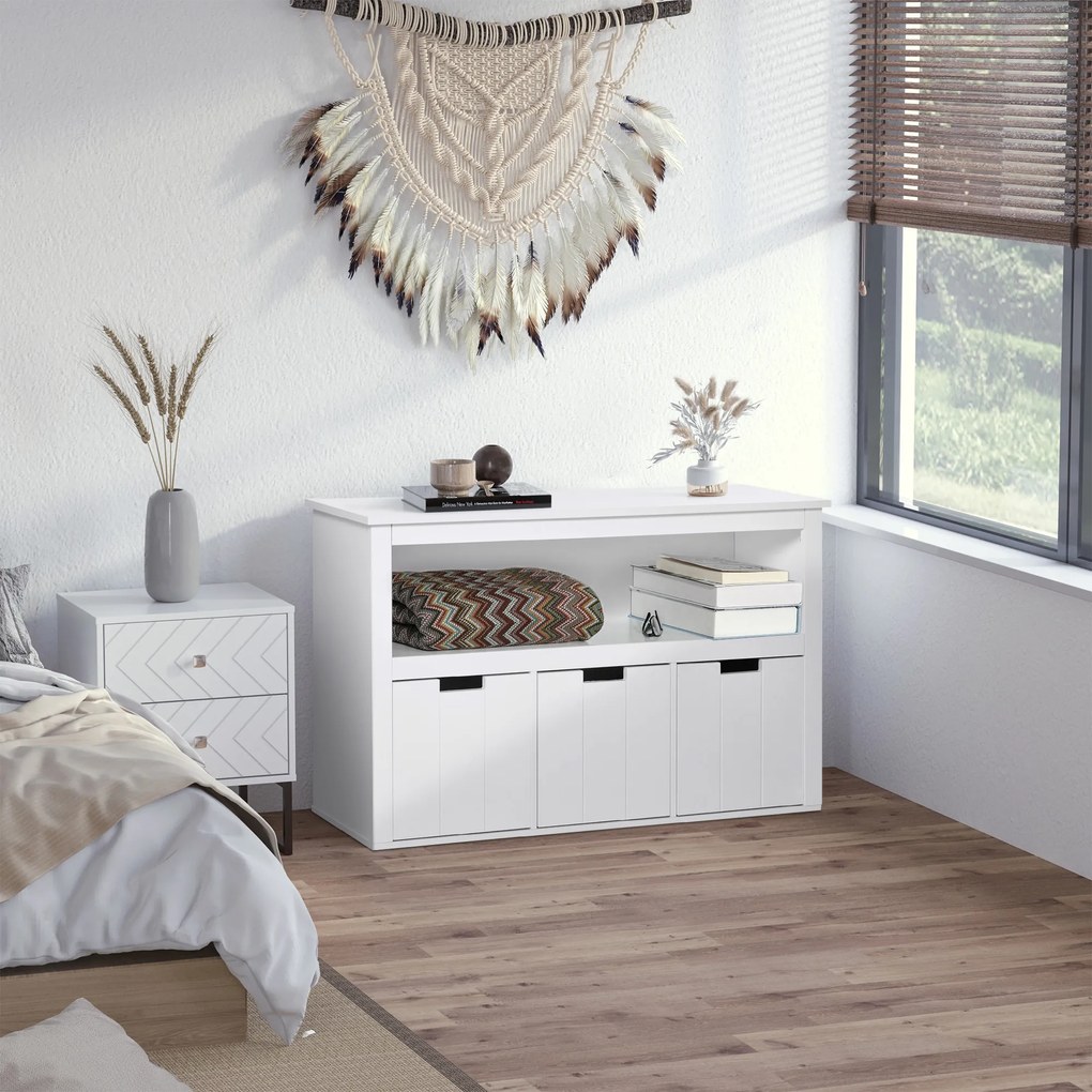 HOMCOM Bufet de Salon cu 3 Sertare Mobilizabile și Rafturi Deschise pentru Cărți Jucării Dulap Auxiliar de Depozitare pentru Dormitor Bucătărie 102x33x61,5 cm Alb | Aosom Romania