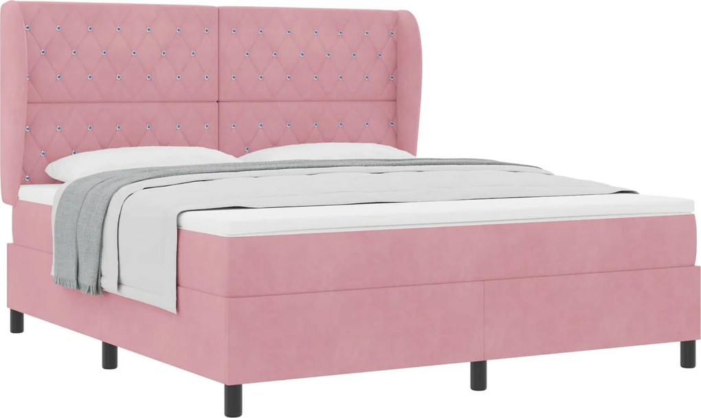 vidaXL Pat cu arcuri cu saltea cu headboard Roz 200 x 180 cm Catifea