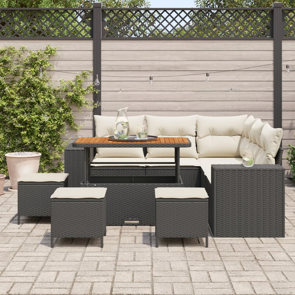 vidaXL Set de canapele pentru grădină 8 pcs Negru poliratan