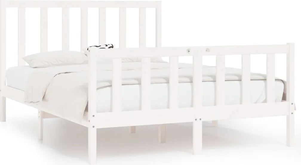 vidaXL Cadru pat, alb, 140x190 cm, lemn masiv