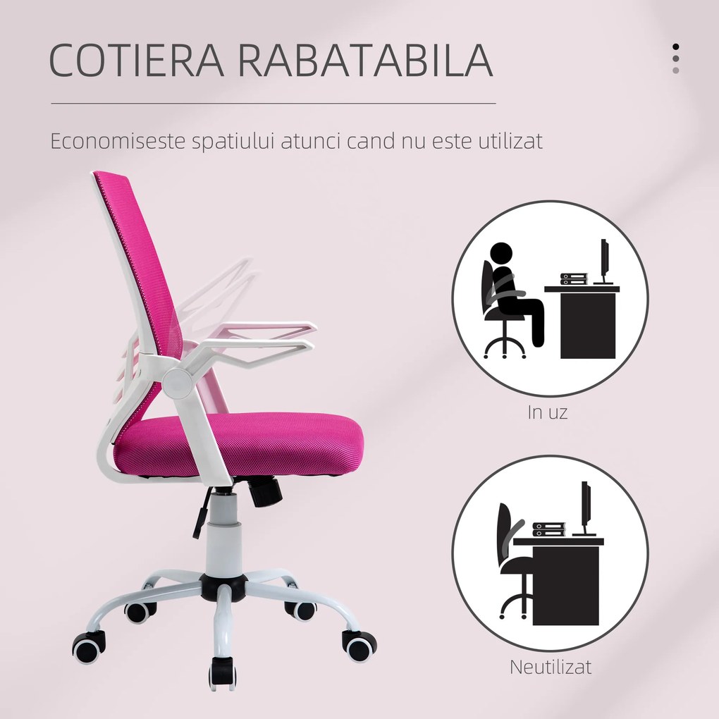 Scaun de Birou Ergonomic Vinsetto cu Cotiere si Suport Lombar, Pivotant, Inaltime Reglabila, Tesatura Roz | Aosom Romania