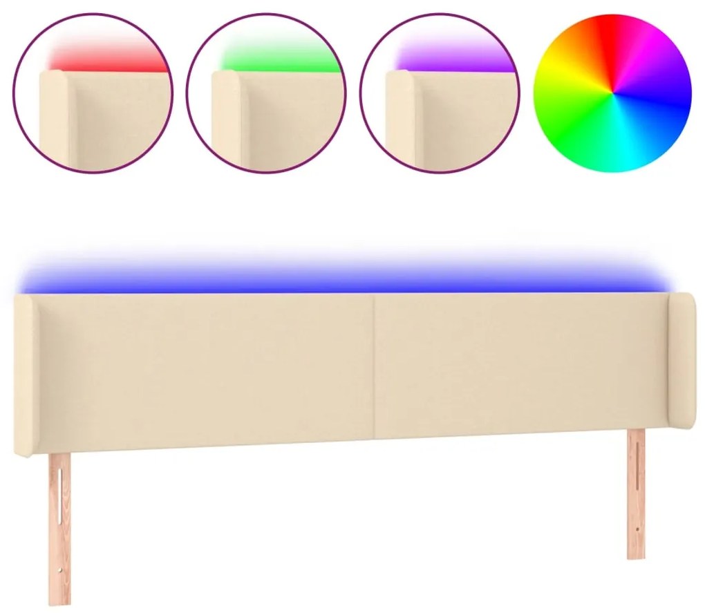 vidaXL Tăblie de pat cu LED, crem, 183x16x78/88 cm, textil