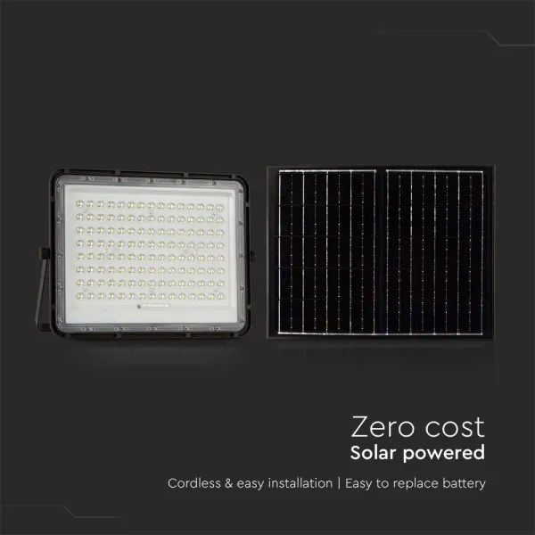 Proiector LED solar de exterior LED/20W/3,2V 4000K negru + telecomandă