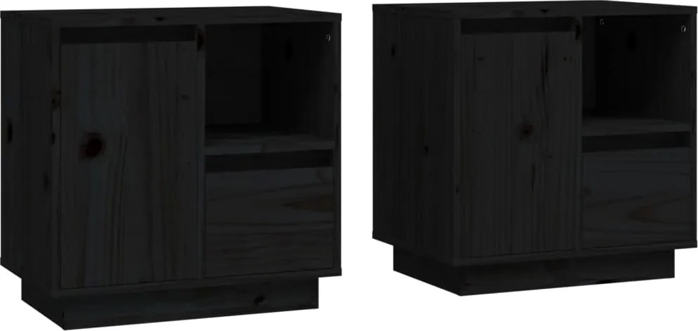 vidaXL Noptiere, 2 buc., negru, 50x34x50 cm, lemn masiv de pin
