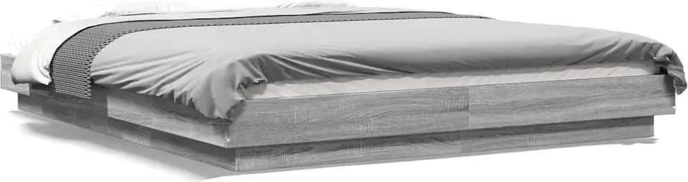 vidaXL Cadru de pat cu lumini LED gri sonoma 160x200 cm lemn prelucrat