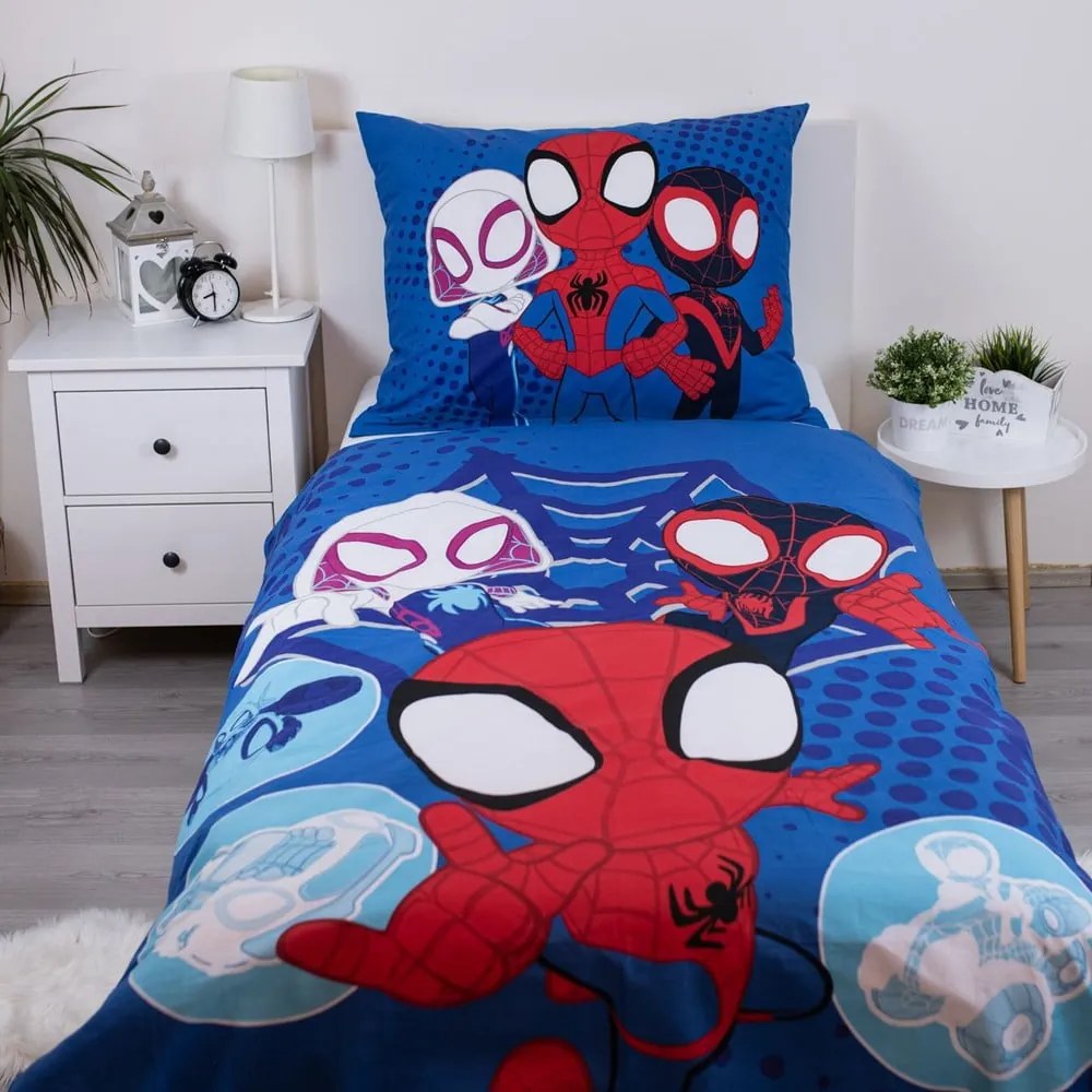 Lenjerie de pat pentru copii albastră din bumbac pentru pat de o persoană 140x200 cm Spidey – Jerry Fabrics