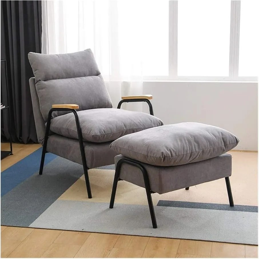 OFERTA Fotoliu reglabil gri deschis BRISTOL cu taburet, a doua calitate