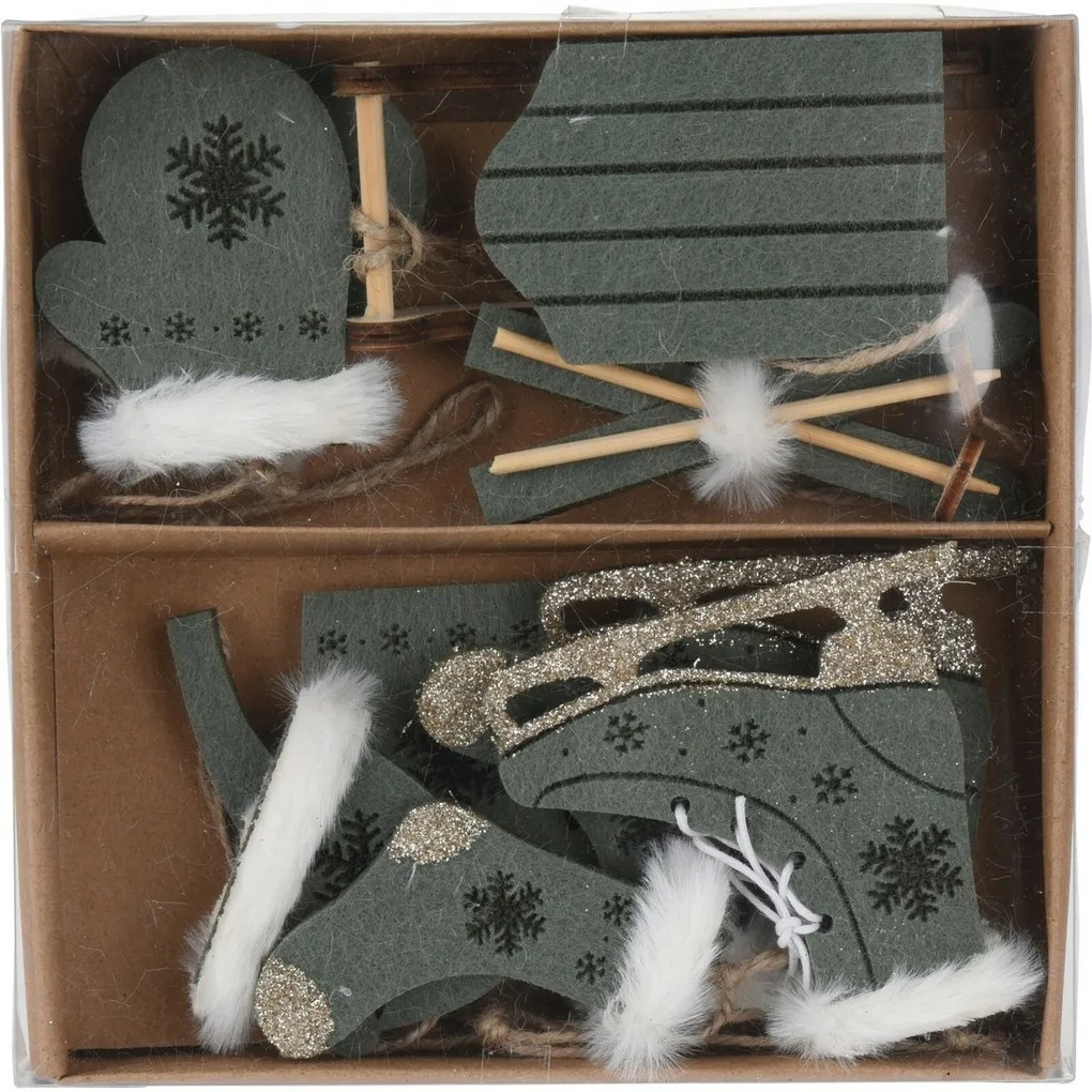 Set decorațiuni de Crăciun Winter, 10 buc., verde, 16 x 16 x 3 cm