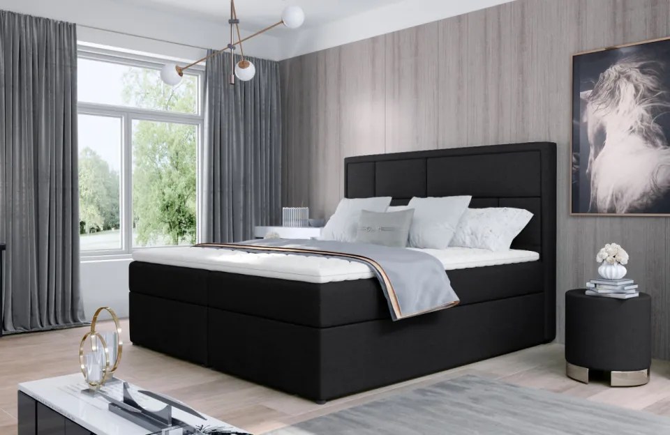 Pat tapitat, continental boxspring, cu lada pentru depozitare, 140x200 cm, Meron 142, Eltap (Culoare: Alb / Soft 17)