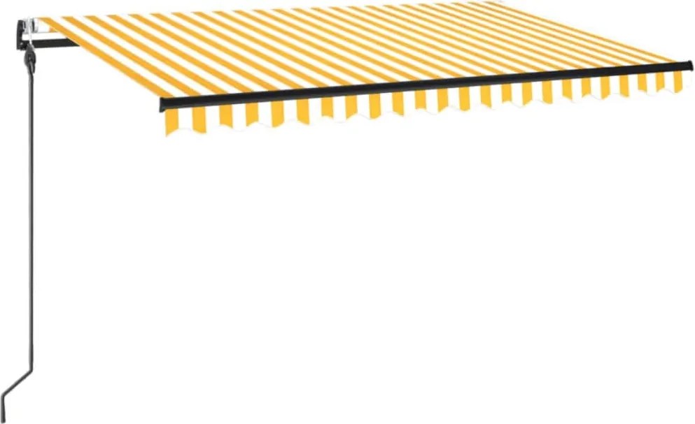 vidaXL Copertină automată cu senzor vânt&LED, galben&alb, 450x300 cm