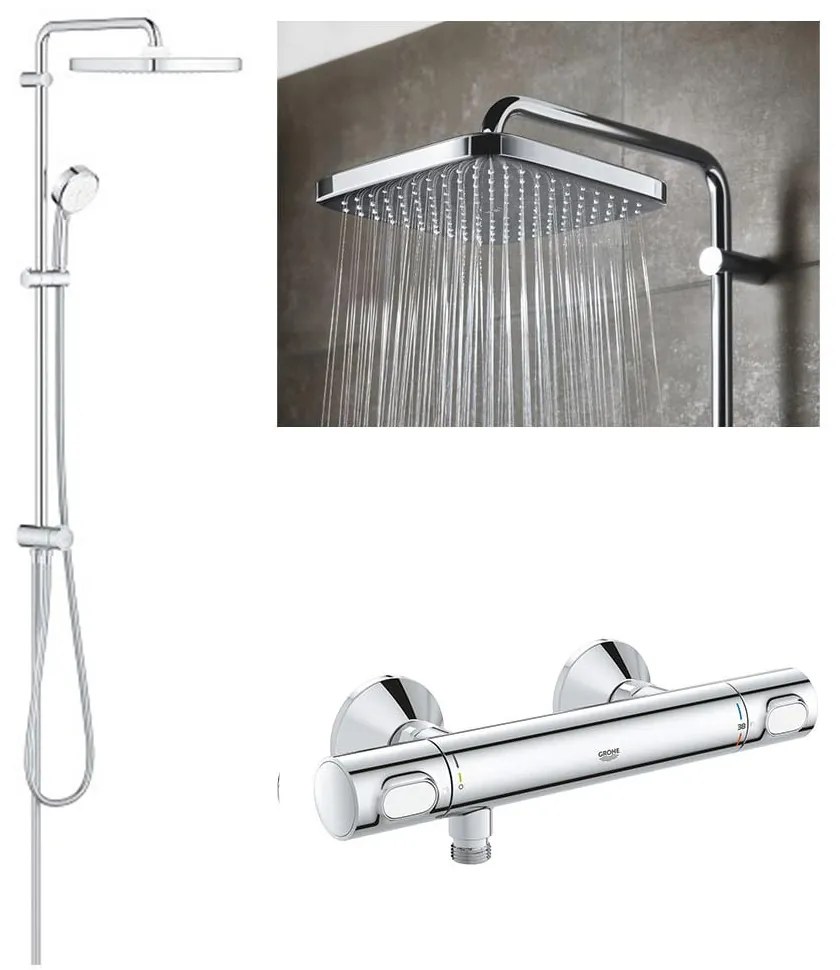 Pachet: Coloana dus Grohe  250,palarie patrata, baterie cabina dus Grohtherm 500 (26694000,34793000)