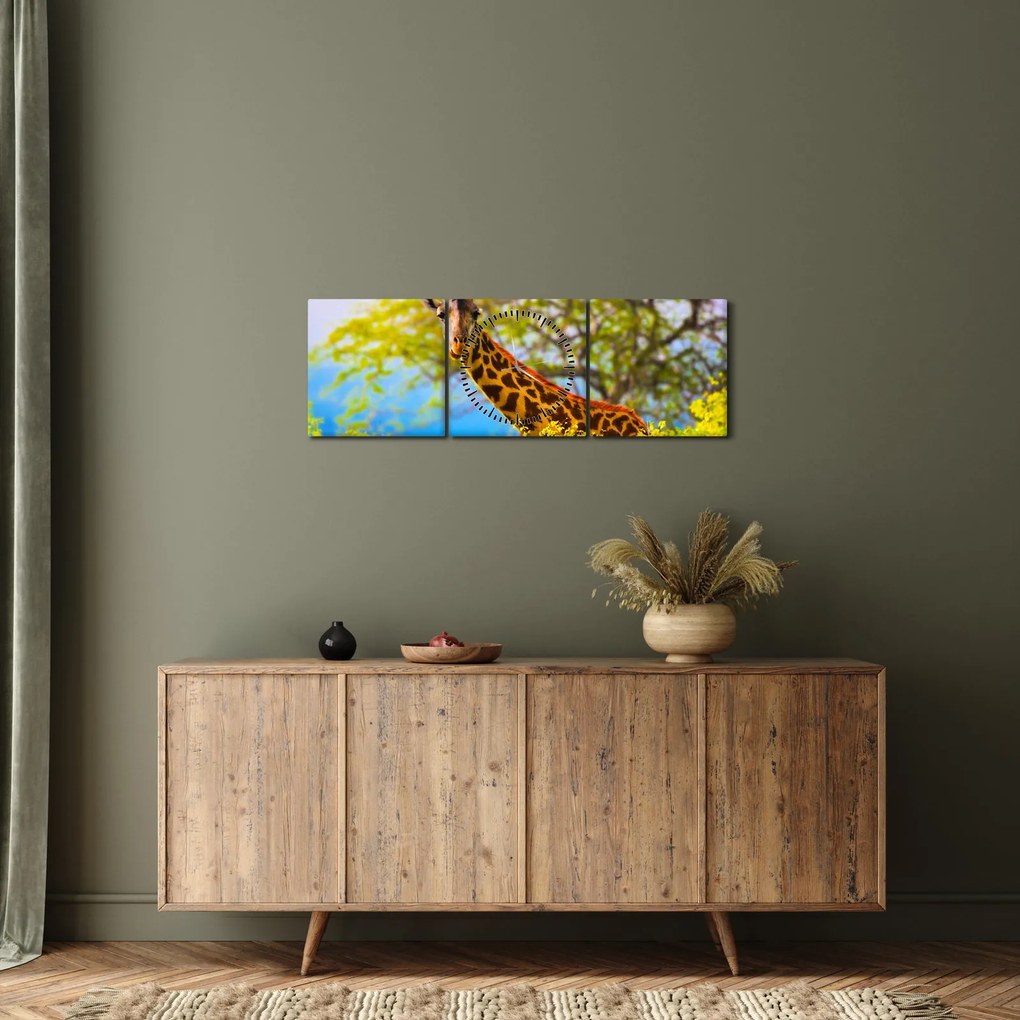 Tablou - Girafa în Africa (cu ceas) (90x30 cm)