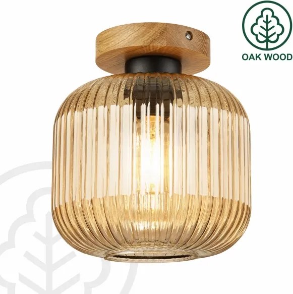 Plafonieră MILOU WOOD 1xE27/15W/230V stejar/bej fumuriu Ø 20 cm