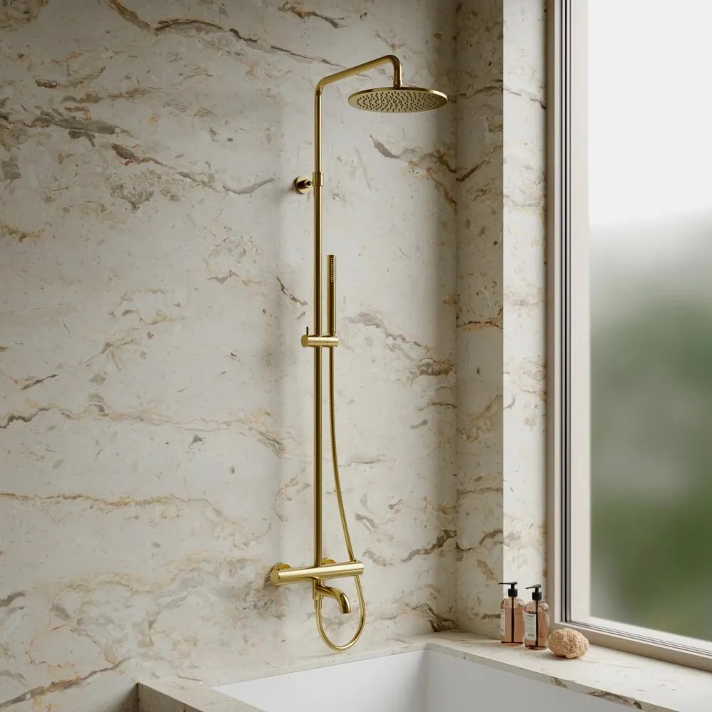 Coloana de dus cu baterie termostatata Omnires Y finisaj auriu periat