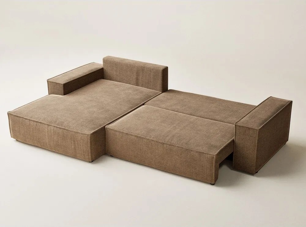 Colțar maro deschis extensibil/cu spațiu de depozitare cu tapițerie din chenille (cu colț pe partea stângă/cu șezlong) Maze – Maison de Rêve