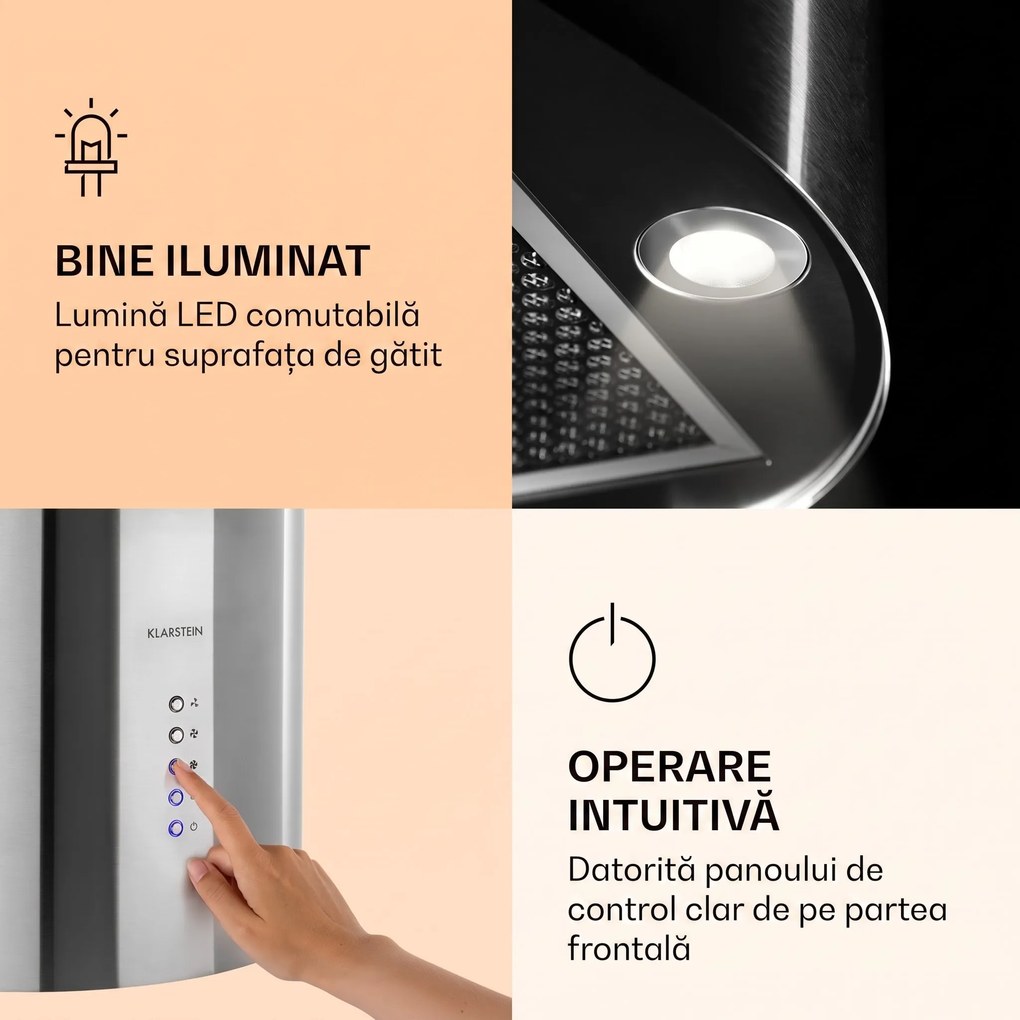 Klarstein Barella, hotă, 35 x 93 x 43 cm, recirculare, 518 m³/h, LED