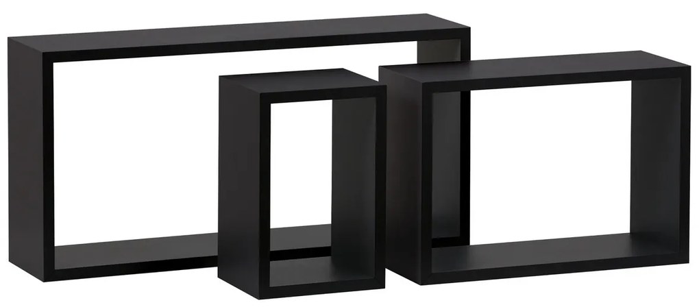 Set etajere de perete P-009, negru mat, 3 buc.