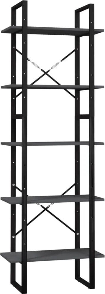 vidaXL Bibliotecă cu 5 rafturi, gri, 60x30x175 cm, lemn de pin